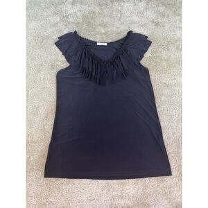 Essex Ruffle Front Top Womens Size Large Black Vintage USA Y2K D489
